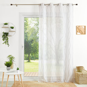 Voilage brodé motif vagues et pois - Beige