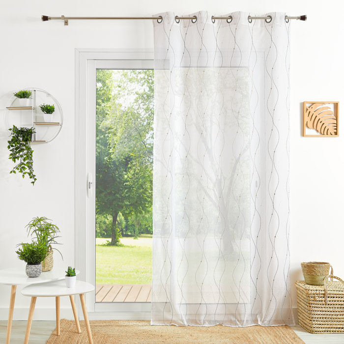 Voilage brodé motif vagues et pois - Beige