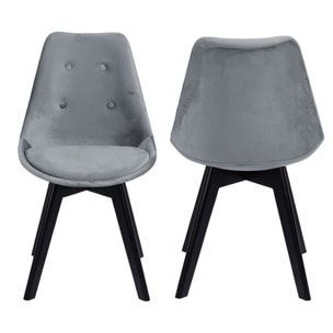 Lot de 2 chaises en velours NORA grises avec coussin