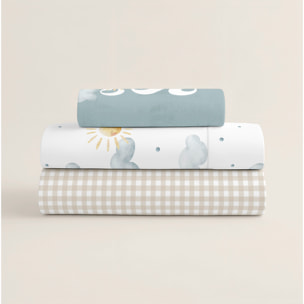 Cool Kids - Juego de Sábanas Estampadas - Infantil - Incluye 1 Funda de Almohada + 1 Sábana Bajera - 100% Algodón - Cuna/Maxicuna - Sun