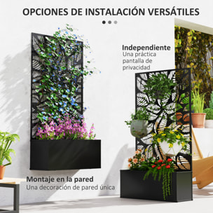 Jardinera Exterior Grande de Metal Jardinera con Pantalla de Privacidad de Hojas Decorativas Jardinera de Pared o Independiente para Patio Terraza 61x23x113 cm Negro