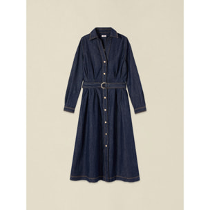 Oltre - Vestito chemisier in denim con cintura - Blu