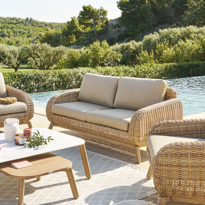 Canapé de jardin "Manissa" honey & beige 2 places en aluminium et polyester