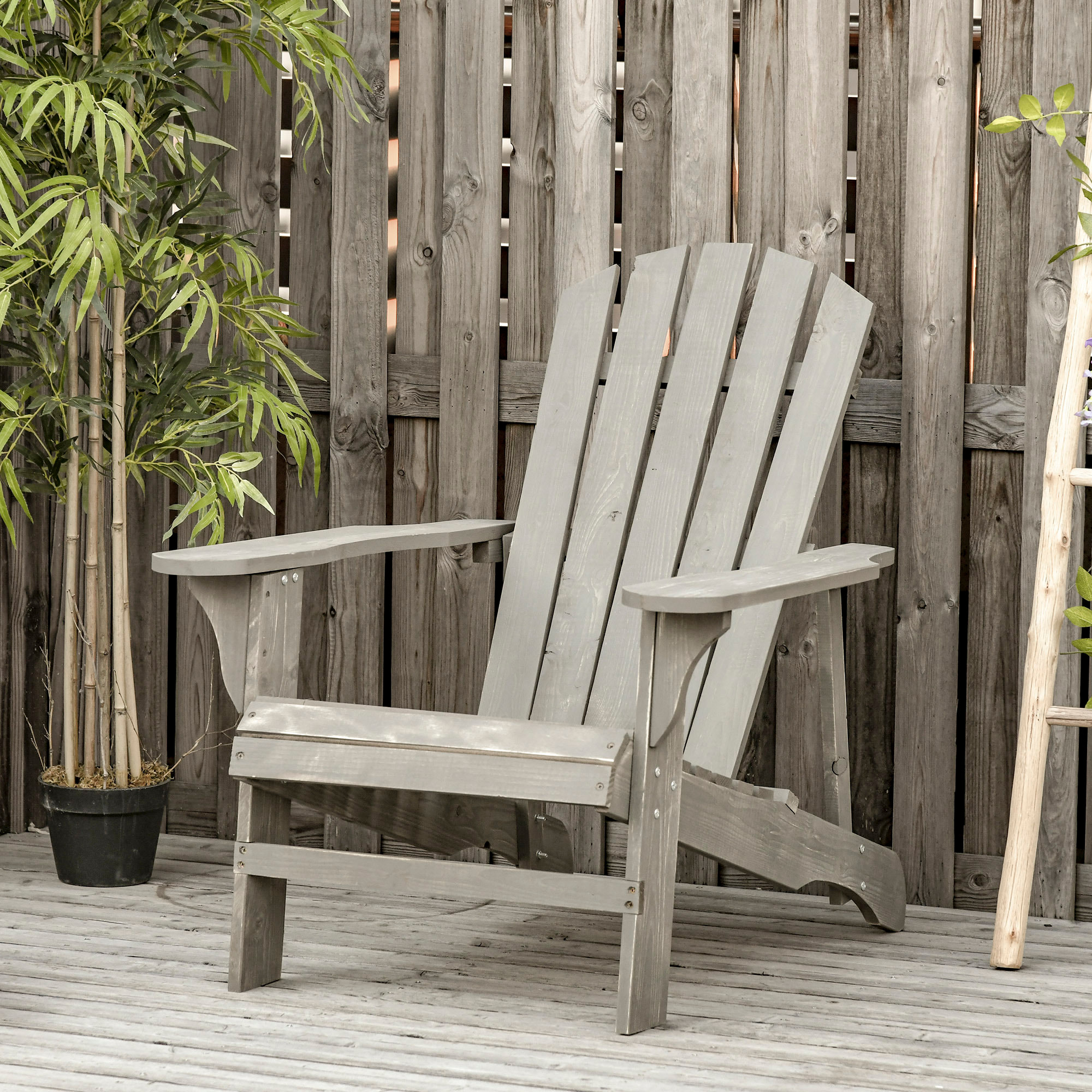 Silla Adirondack de Madera Silla de Jardín con Asiento Extra Ancho Carga 150 kg para Patio Terraza Balcón 78x89x88 cm Gris Claro