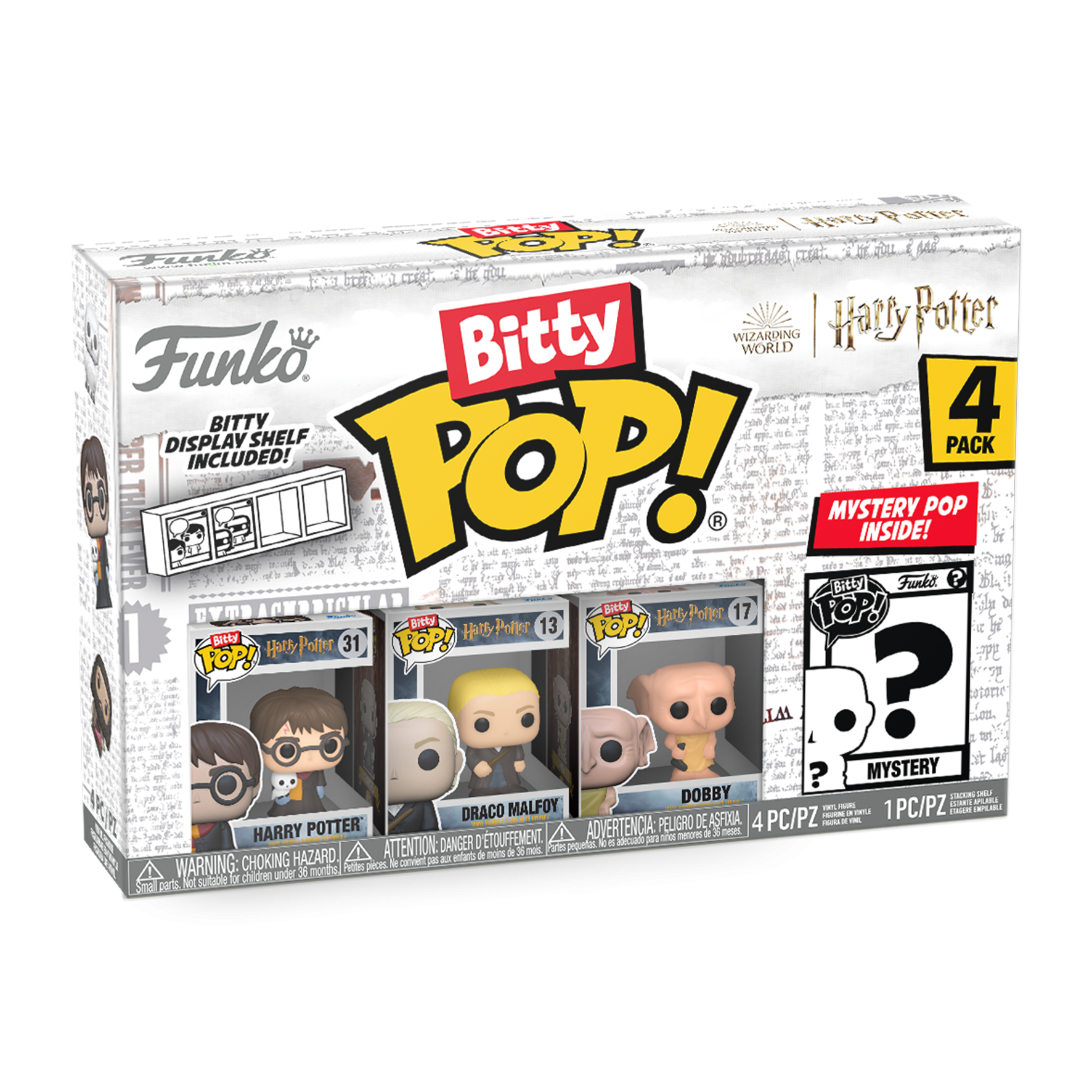 Bitty POP Harry Potter - Harry con Edvige Draco Malfoy e Dobby e Personaggio a sorpresa Funko