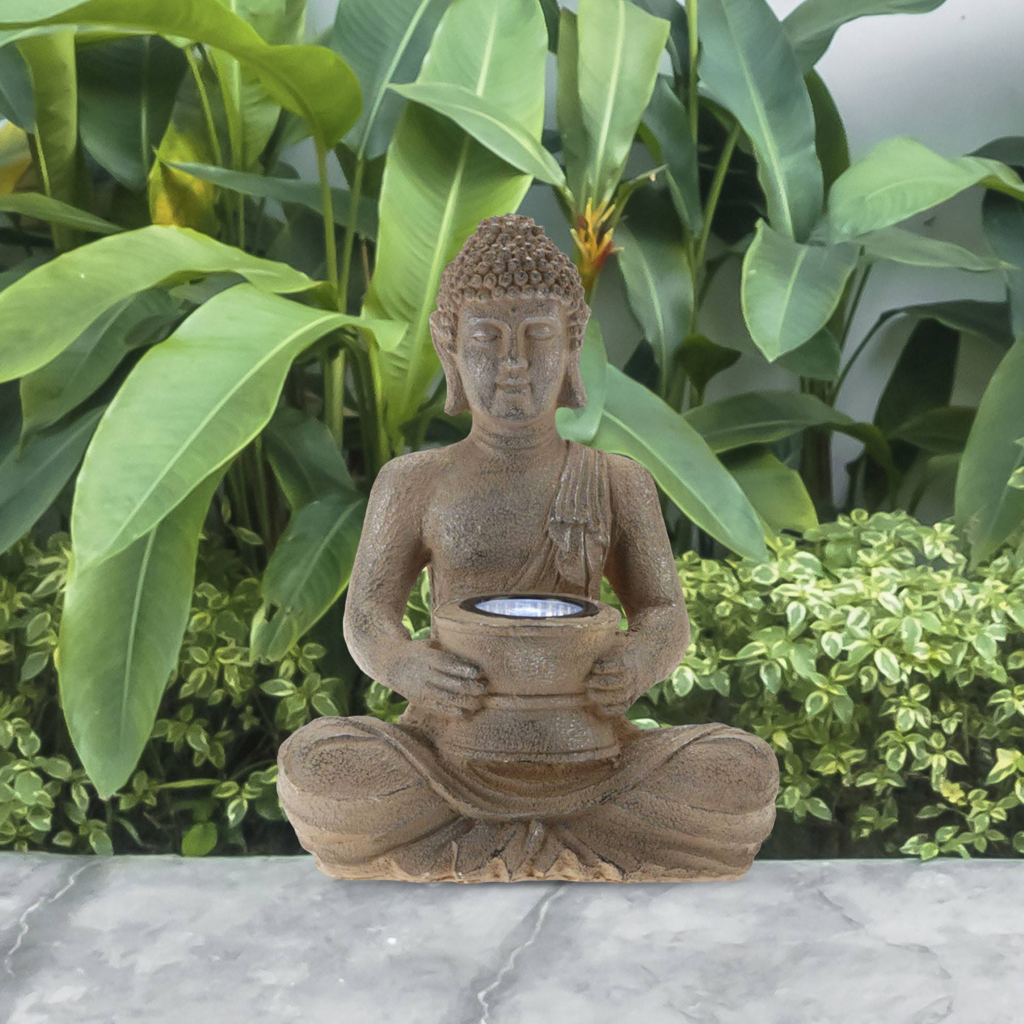 Well home - luz solar de buda en polystone acabado en plata oxidada 21x14x28cm