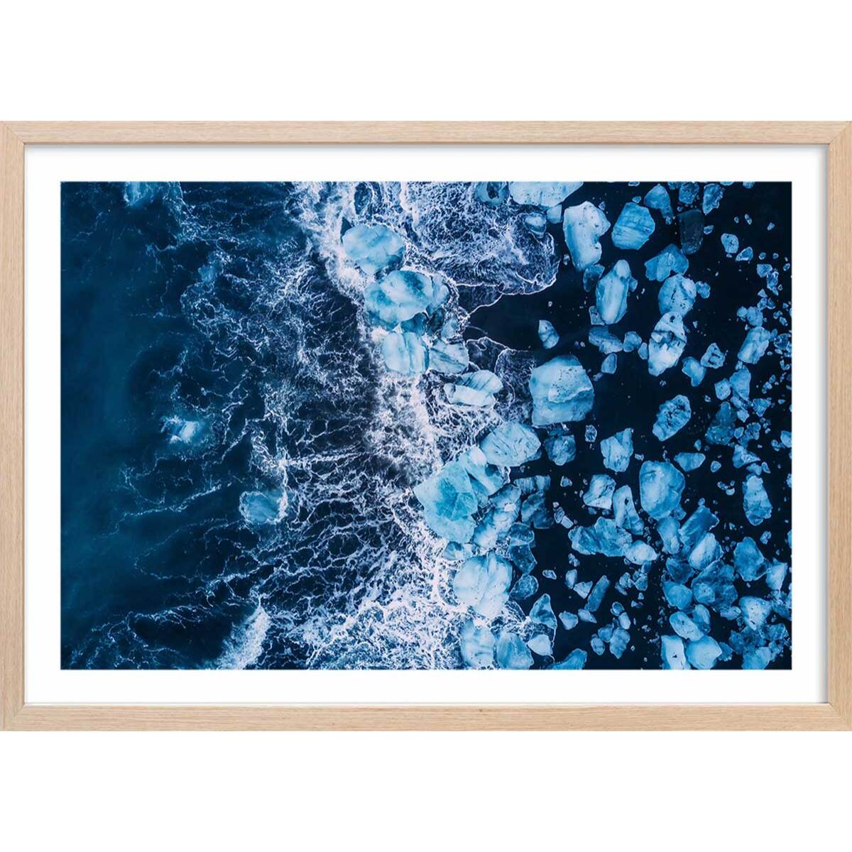 Affiche iceland diamond beach Affiche + cadre en bois - Chêne