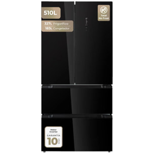 EVVO Frigorífico francés F80B Glass, Inverter, Puerta de cristal, Total No Frost, 327l + 183l