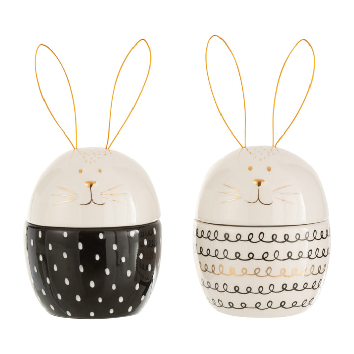 J-Line pot de conservation Lapin - céramique - blanc - 2 pièces