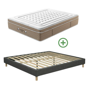 Ensemble matelas Bali & sommier Cancun| 33 cm | Mémoire de forme, gel et ressorts ensachés | Cadre à lattes | Tissu | Gris clair