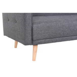 Canapé convertible scandinave 3 places en tissu gris foncé et bois clair ULLA