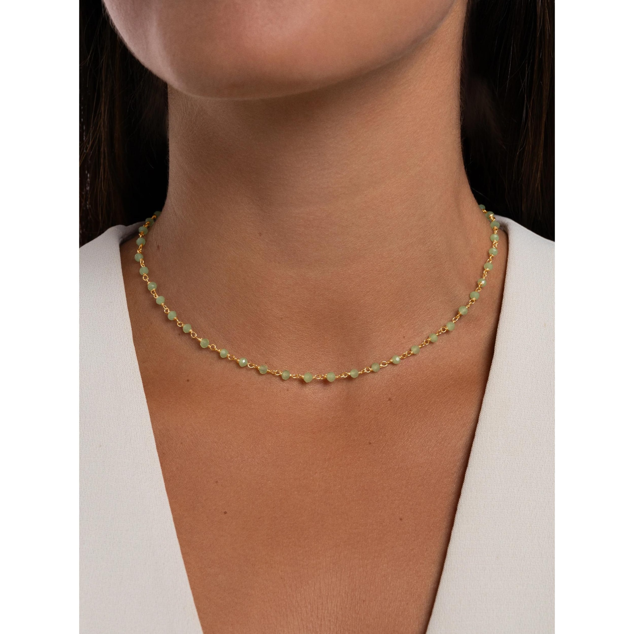 Collar Crystals Jade Plata Baño Oro