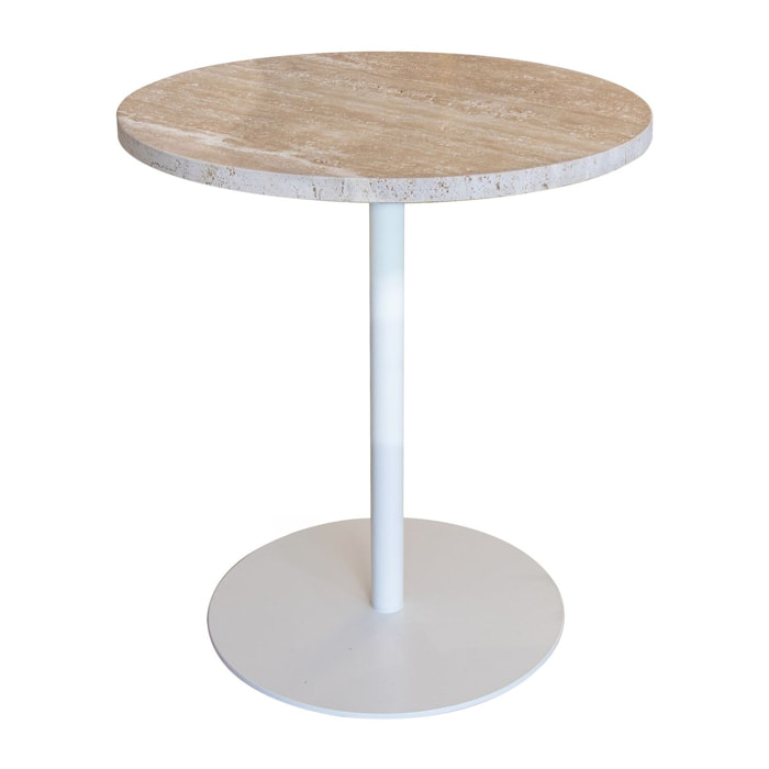 Meuble d'appoint en métal blanc et plateau en travertin TRAVI