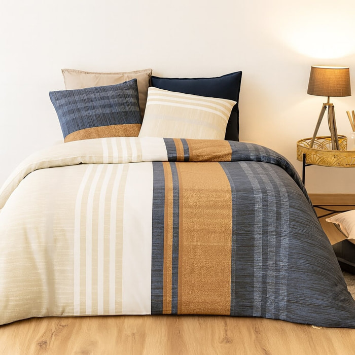 Parure housse de couette imprimé 100% coton - romane - bleu