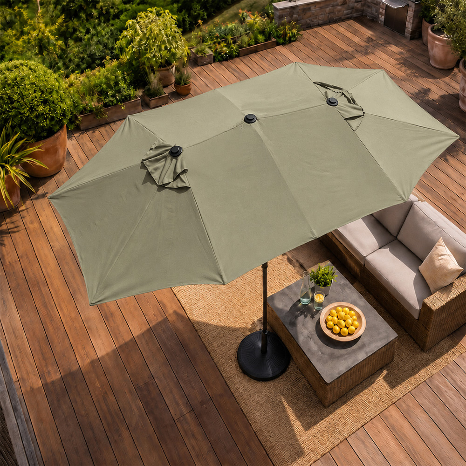 Parasol rectangulaire double 2,7x4,6m vert CABIATE