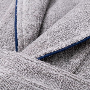 Albornoz s-m 100%algodón 360gsm gris con ribetes azules scalpers home