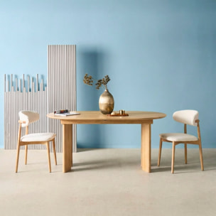 Table à manger oblongue extensible bois d'hévéa et placage chêne 6-8 places ALBANE