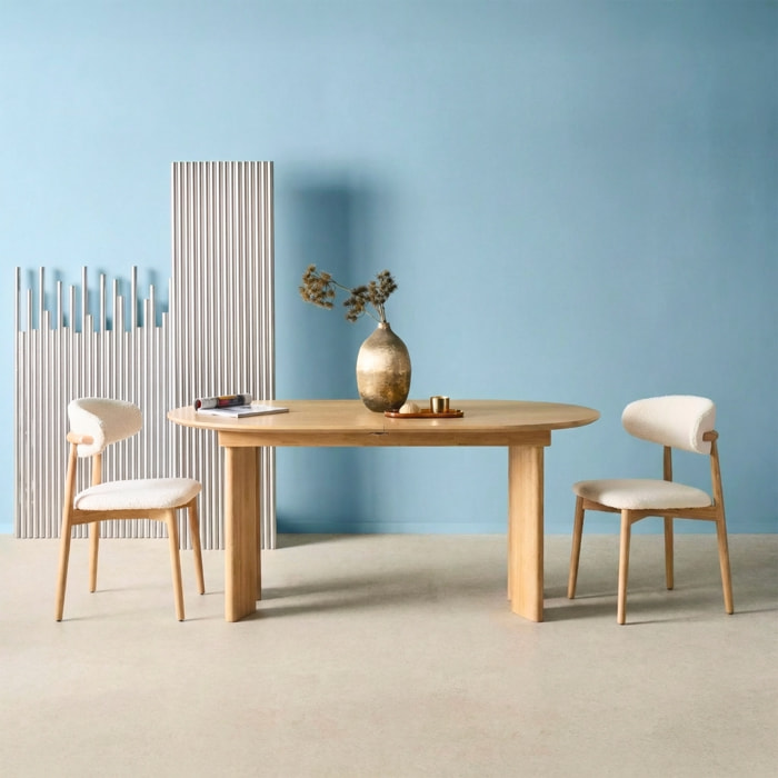 Table à manger oblongue extensible bois d'hévéa et placage chêne 6-8 places ALBANE