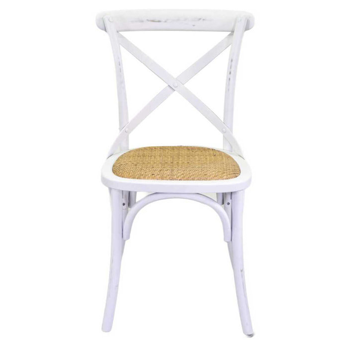 Sedia Cross Vacchetti in legno bianco antico seduta intreccio cm51x55h46,5/89