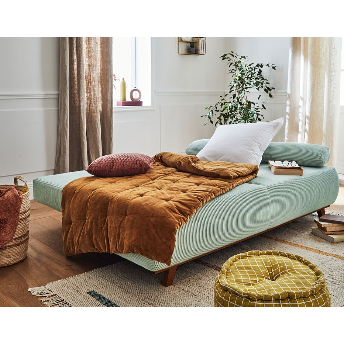 Cristal - canapé 3 places - convertible avec coffre - en velours côtelé - Bleu