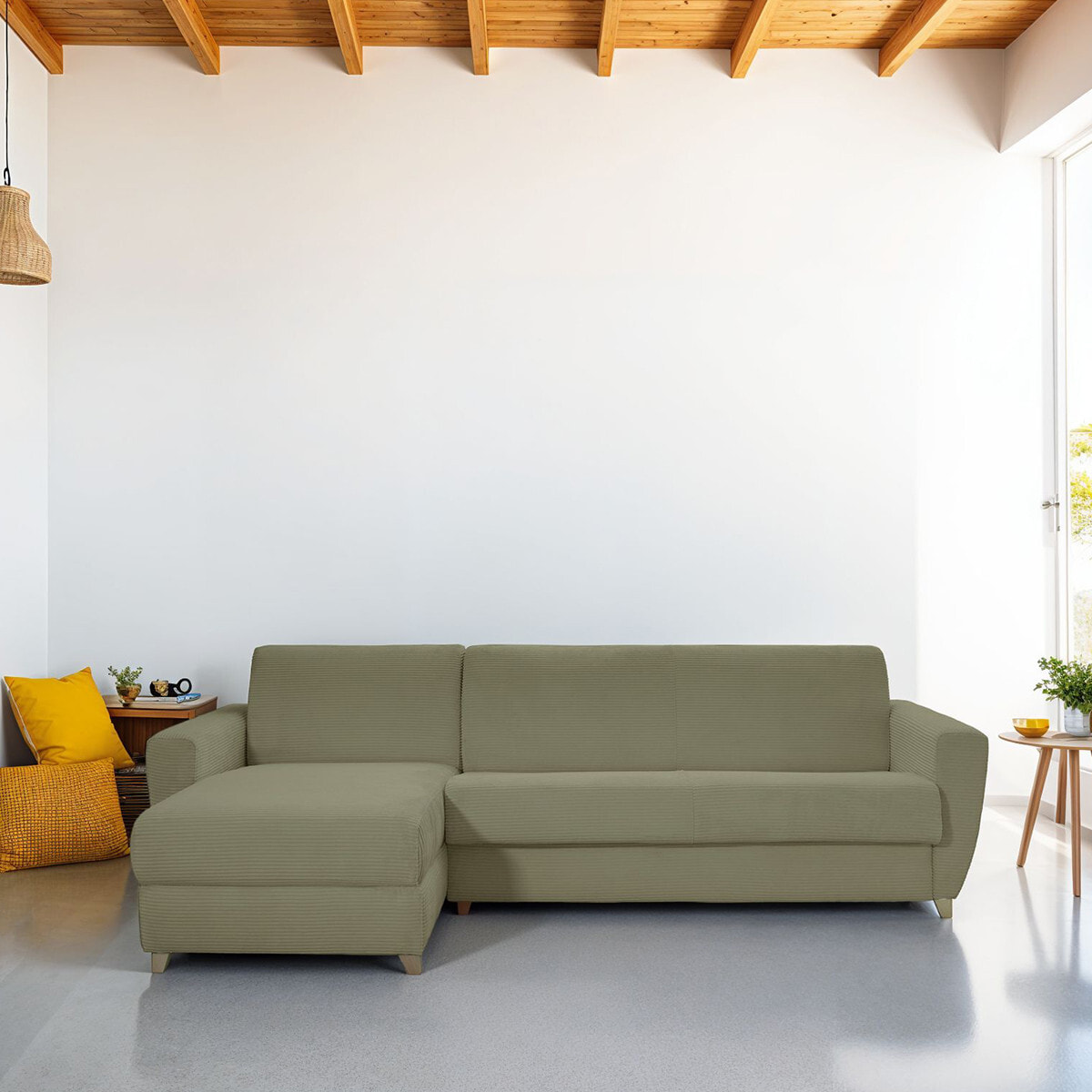 Canapé d'angle convertible express 5 places en velours côtelé - LEANDRO