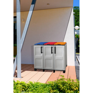 Pattumiera Anthea, Cestino portarifiuti, Bidone per raccolta differenziata, 100% Made in Italy, 3 ante, 102x37h90 cm, Grigio chiaro e Multicolore