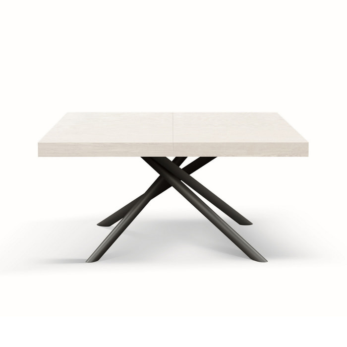 Tavolo CARRARA in legno, finitura bianco frassinato e base in metallo verniciato antracite, allungabile 140x90 cm - 220x90 cm