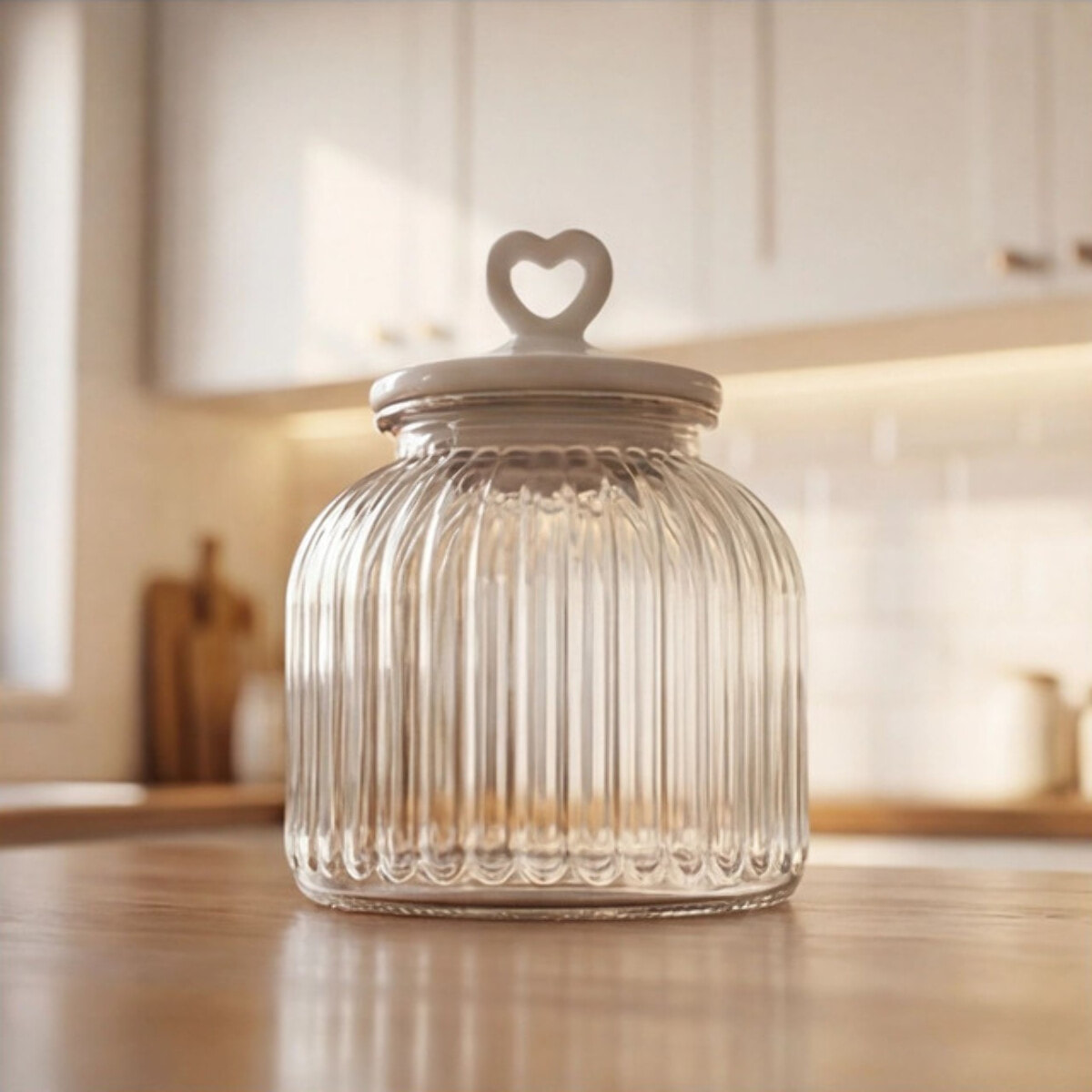 Barattolo in vetro con tappo in ceramica a cuore, contenitore alimenti trasparente, ideale per zucchero caffè biscotti e pasta, design elegante e pratico, organizer cucina resistente, facile da pulire