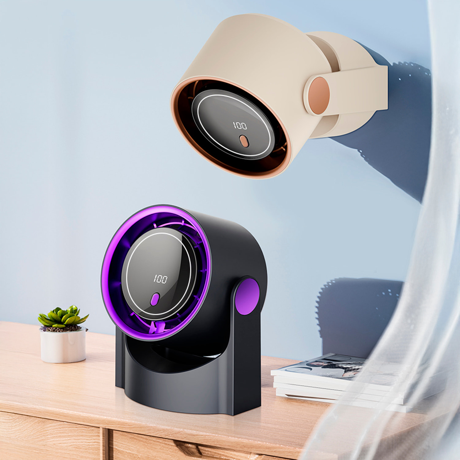 Ventilador de sobremesa con 5 velocidades y pantalla LCD.