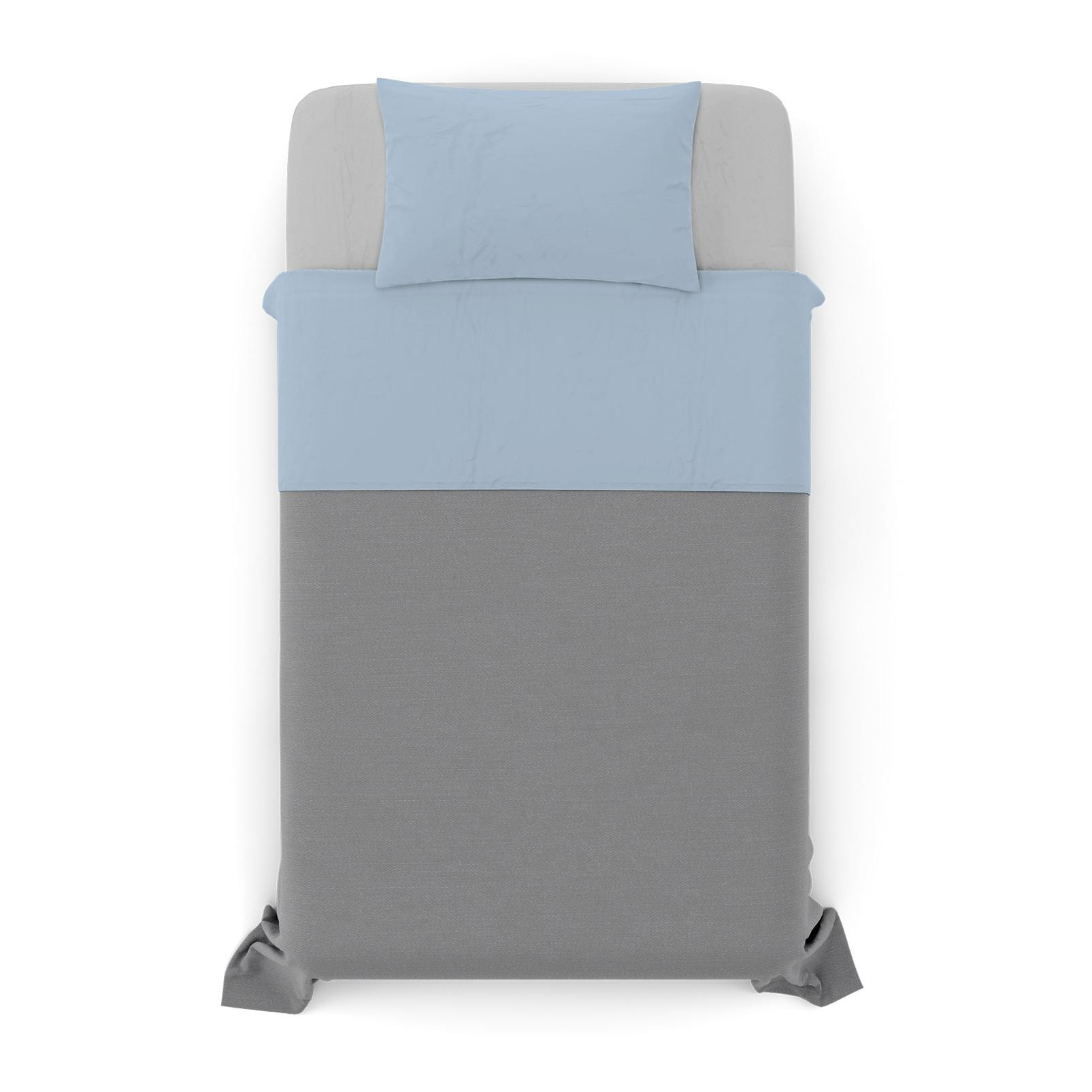 COMPLETO LETTO NATURAL COLOUR MADE IN ITALY COTONE-AZZURRO/GRIGIO CHIARO PIAZZA E MEZZA