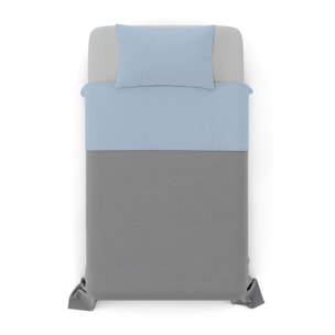 COMPLETO LETTO NATURAL COLOUR MADE IN ITALY COTONE-AZZURRO/GRIGIO CHIARO PIAZZA E MEZZA