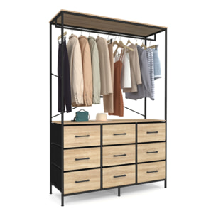Dressing Iris penderie et 9 tiroirs bois et noir