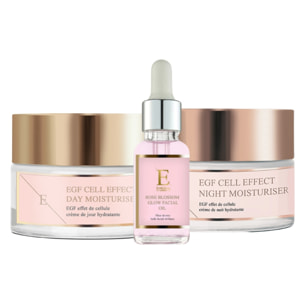 Hidratante de día EGF + Hidratante de noche EGF + Aceite facial de Flor de Rosa