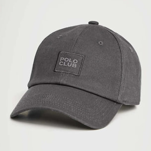 Gorra gris oscuro de seis paneles con logo Polo Club