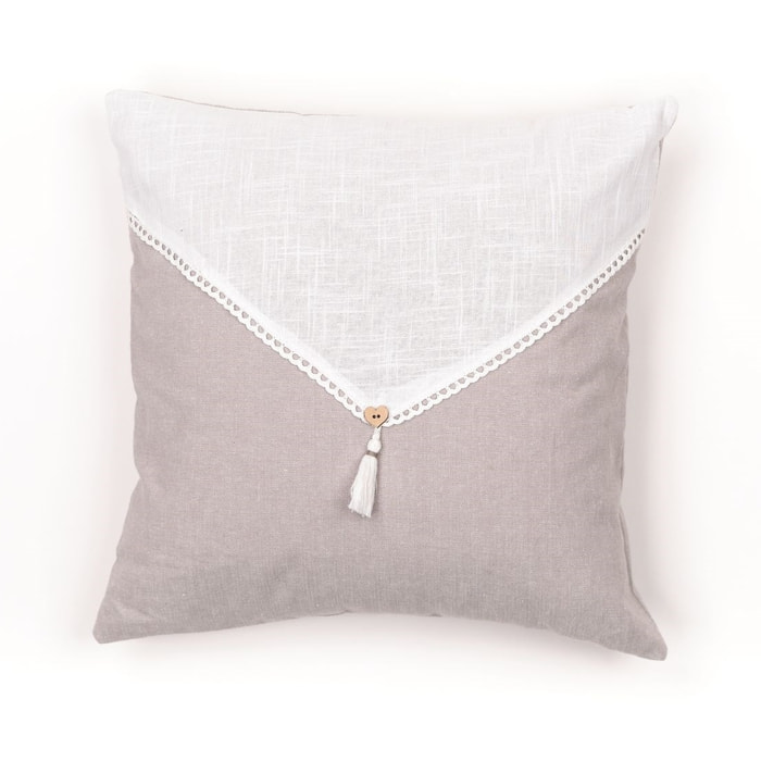 Coussin déhoussable avec pompon coton uni CHARME beige