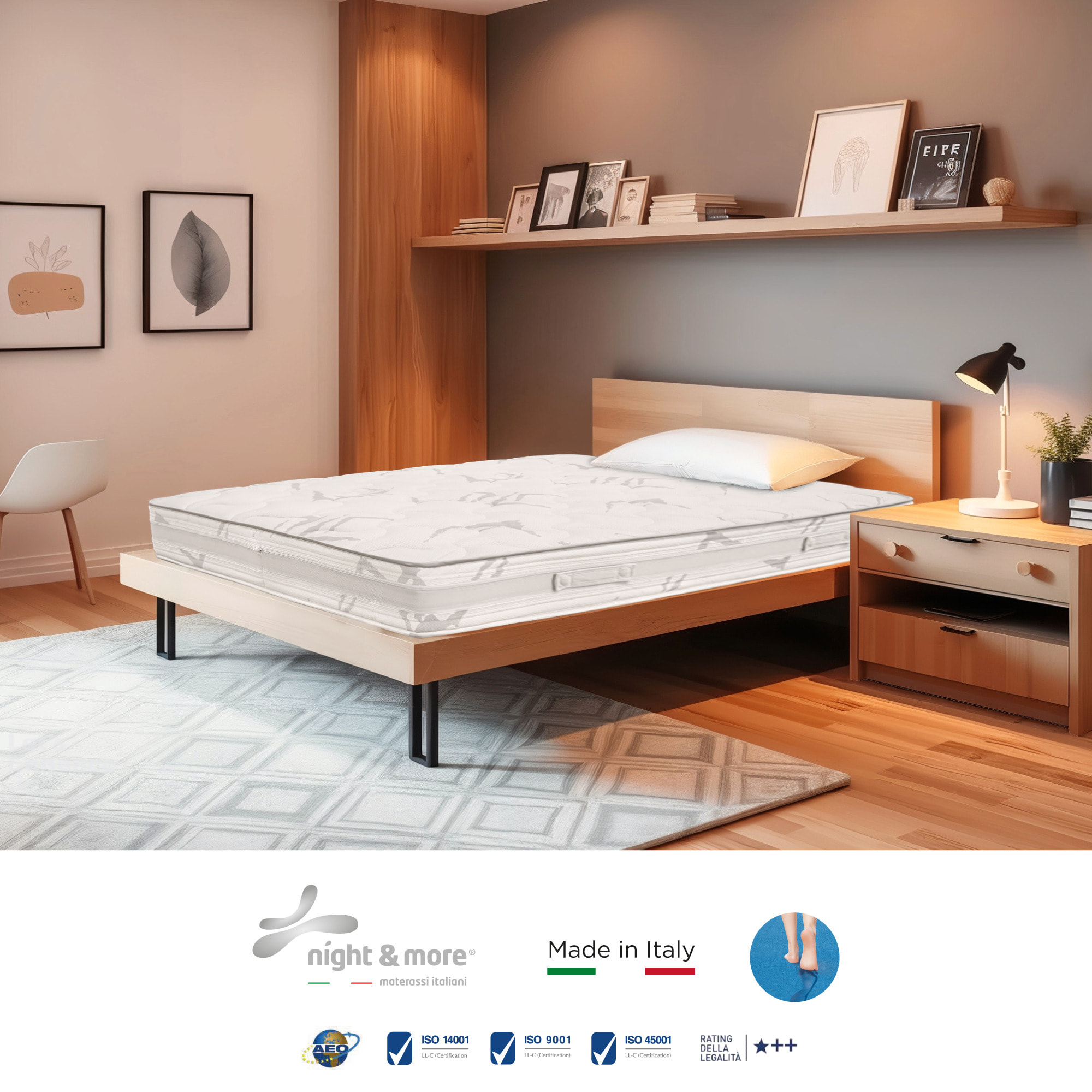 "Marylin" H27 cm 90x200 guanciale Memory OMAGGIO sfoderabile a molle insacchettate indipendenti, schiuma poliuretanica e Memory Foam