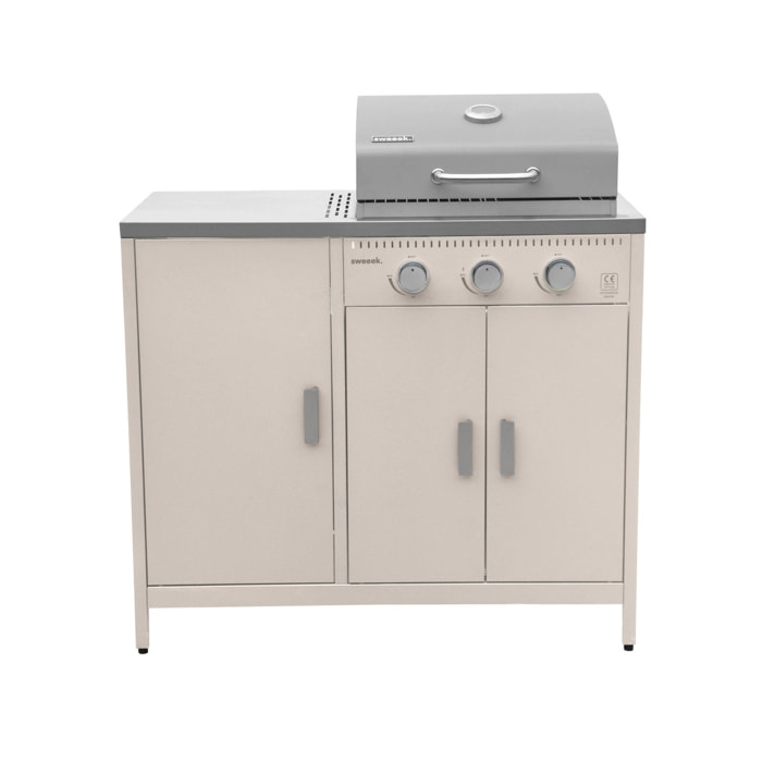 Cuisine extérieure Naxos 3 modules acier inoxydable beige avec barbecue gaz 3 brûleurs
