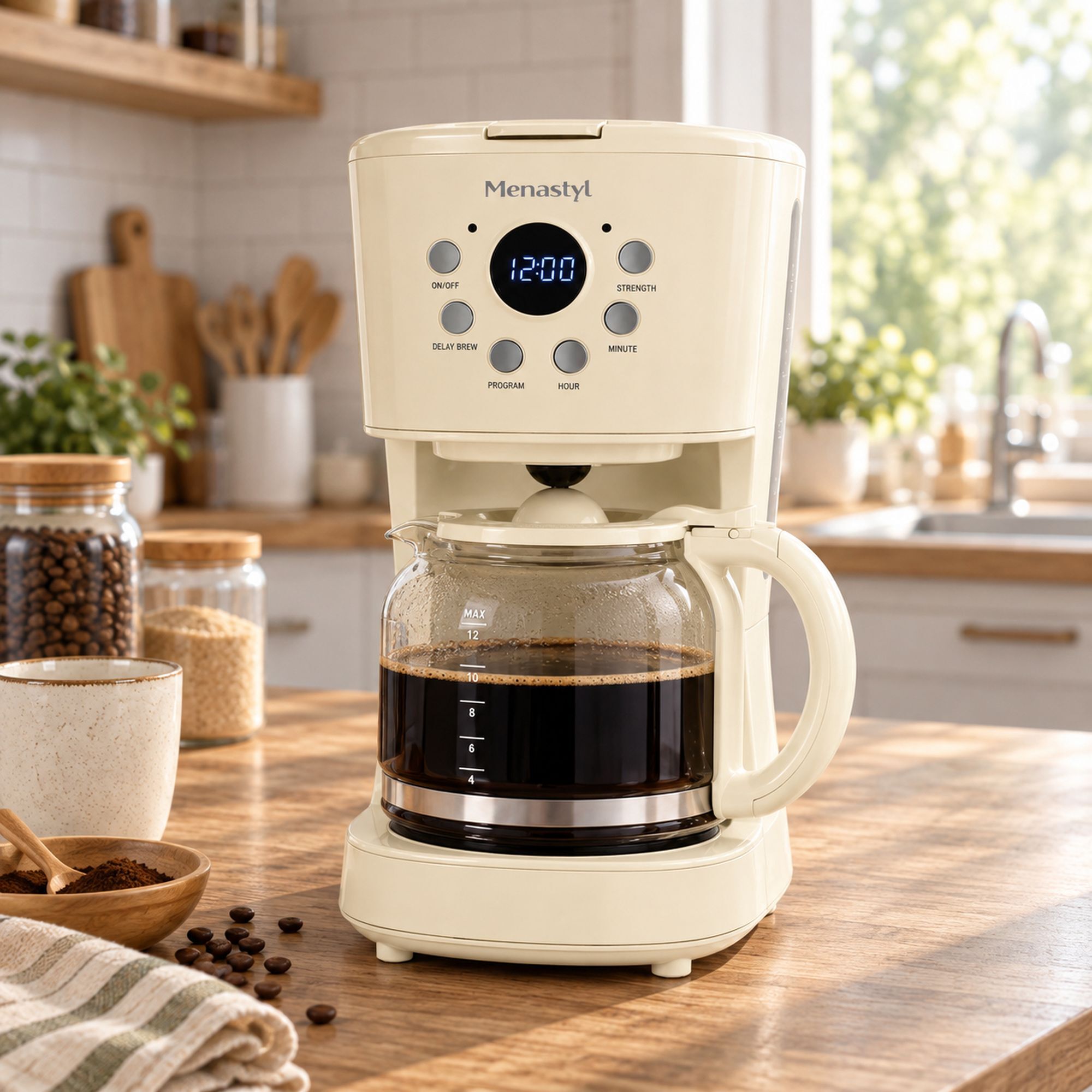 Cafetière electrique 1,5L crème RETRO