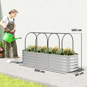 Jardinera Exterior Grande con Cubierta de Invernadero y Malla, Huerto Urbano de Acero Galvanizado con Fondo Abierto, Resistente a la Intemperie, para Patio, Terraza, 200x60x103 cm, Plateado