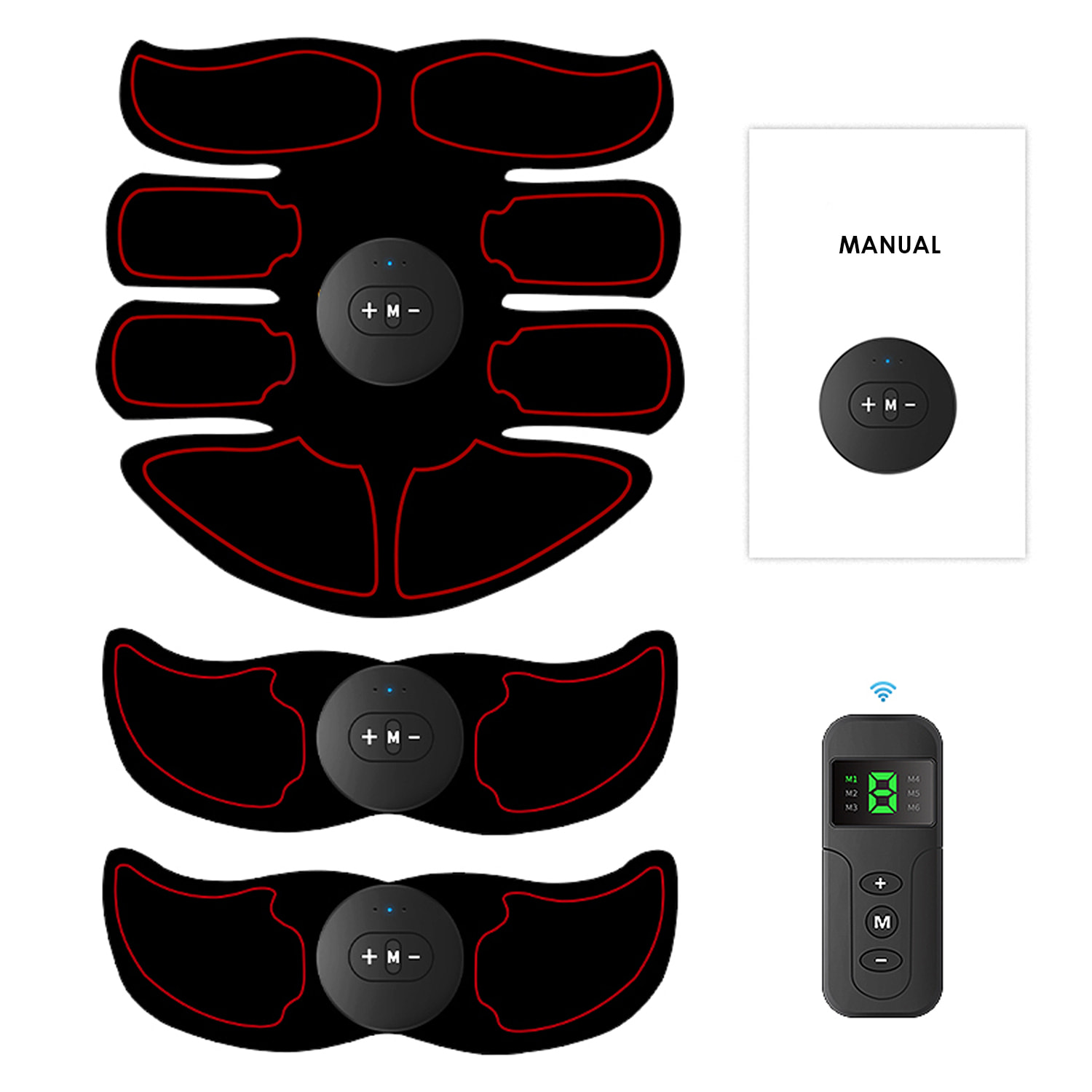 Stimolatore elettronico e massaggio EMS Z81Q con telecomando. Per addominali, braccia e gambe. Batteria ricaricabile.