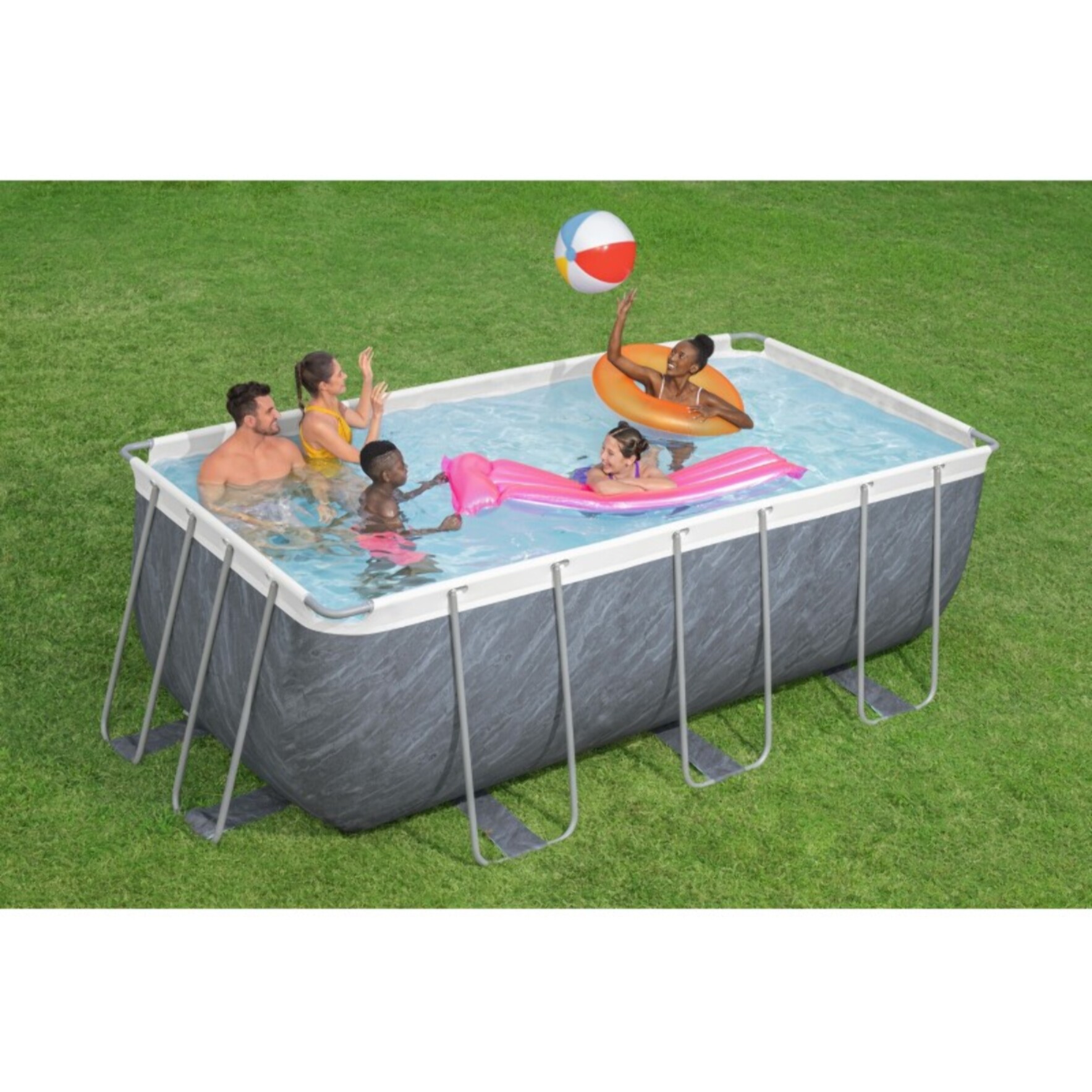 Bestway Piscine hors sol tubulaire rectangulaire Bestway Power Steel 412 x 201 x 122 cm décor marbre