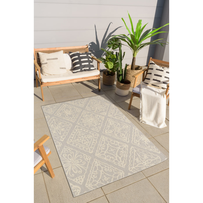 Samba - tapis intérieur extérieur motif floral, gris