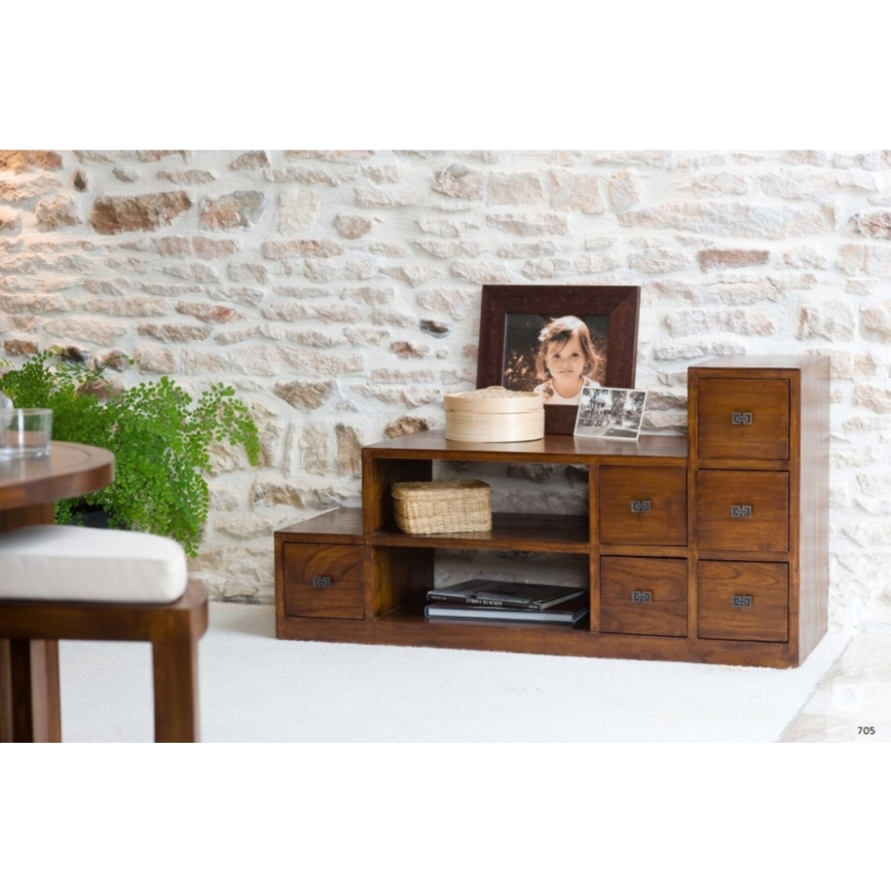 LAUREN - Meuble TV escalier marron bois Mindi