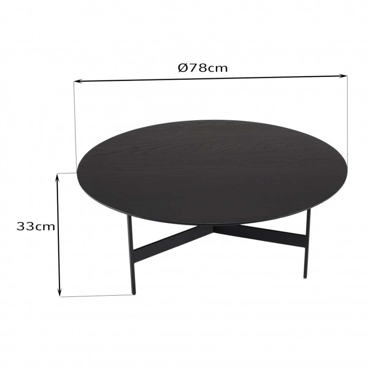 DALY - Table basse ronde noire 78x78cm piètement métal