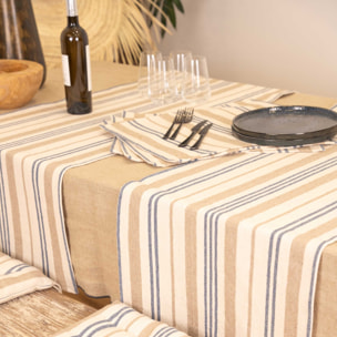 Chemin de table à rayures en coton - Bleu Foncé