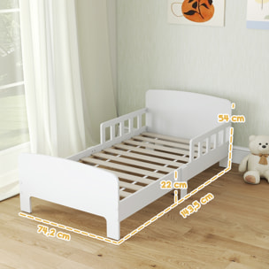 Cama Infantil 70x140 cm, Cama para Niños con Barrera Anticaídas y Somier, para Niños y Niñas de 3-8 Años, Blanco