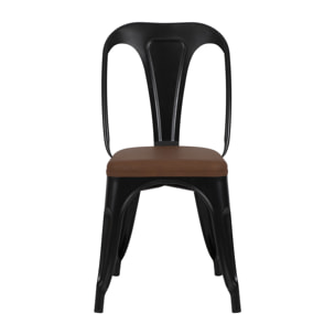 Lot de 2 chaises en métal noir et cuir synthétique marron - Charly