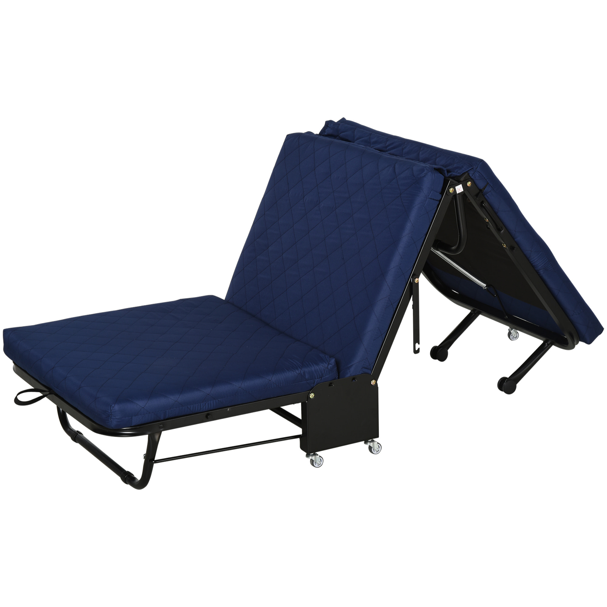 Cama Plegable Portátil Cabecera Ajustable en 5 Niveles de Ángulo 184x65x26cm Azul