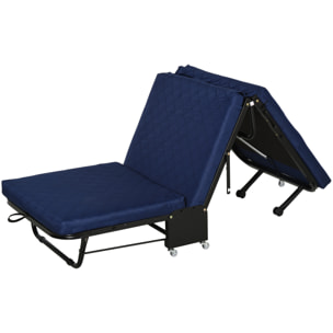 Cama Plegable Portátil Cabecera Ajustable en 5 Niveles de Ángulo 184x65x26cm Azul