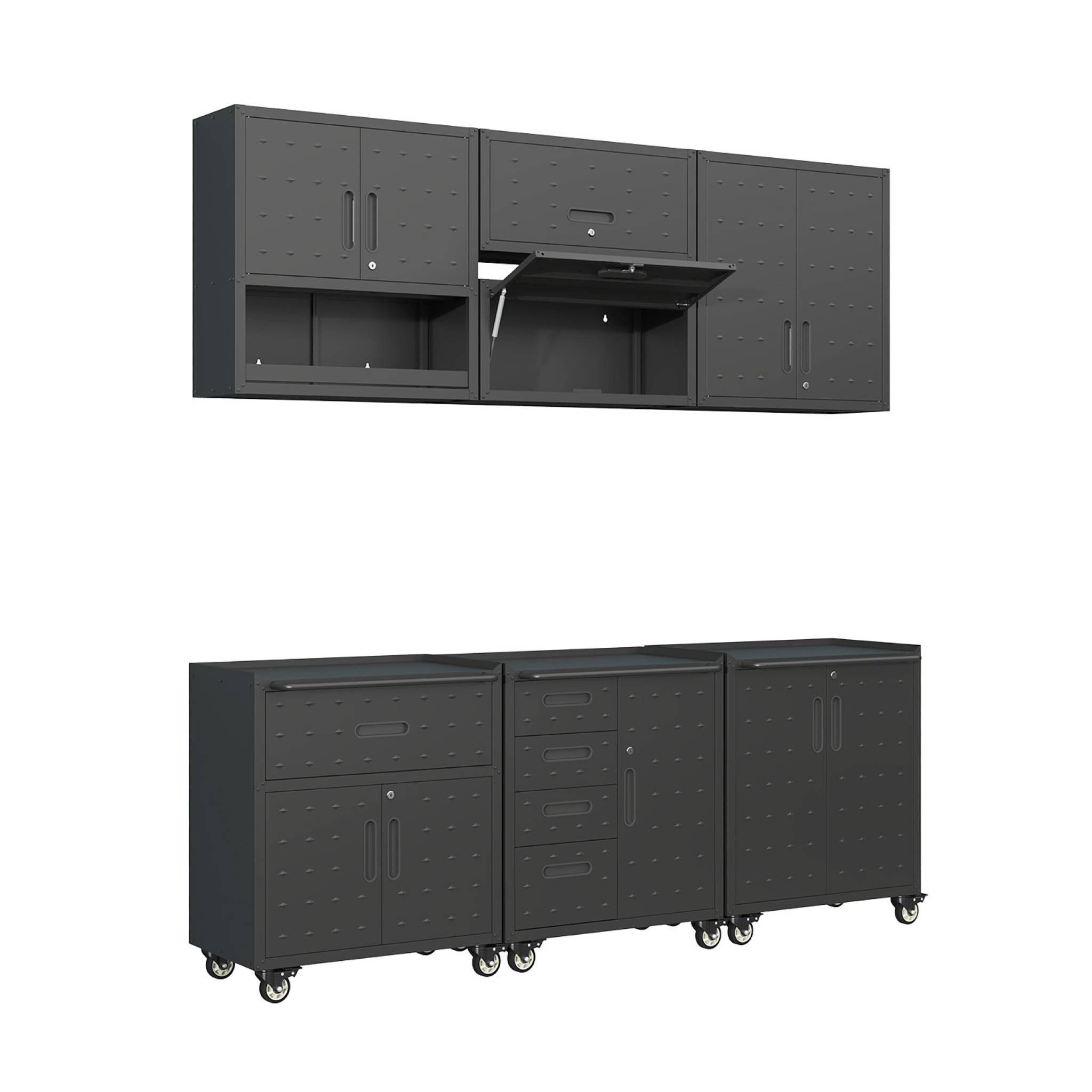 Meubles de rangement pour garage 6 modules en acier. meuble haut et meuble bas noir - Bobby